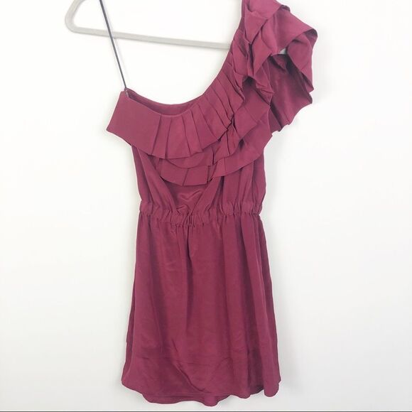 ANTHROPOLOGIE | POSTELLA Burgundy Asymmetrical Silk Dress Women’s Size Small - Picture 7 of 7